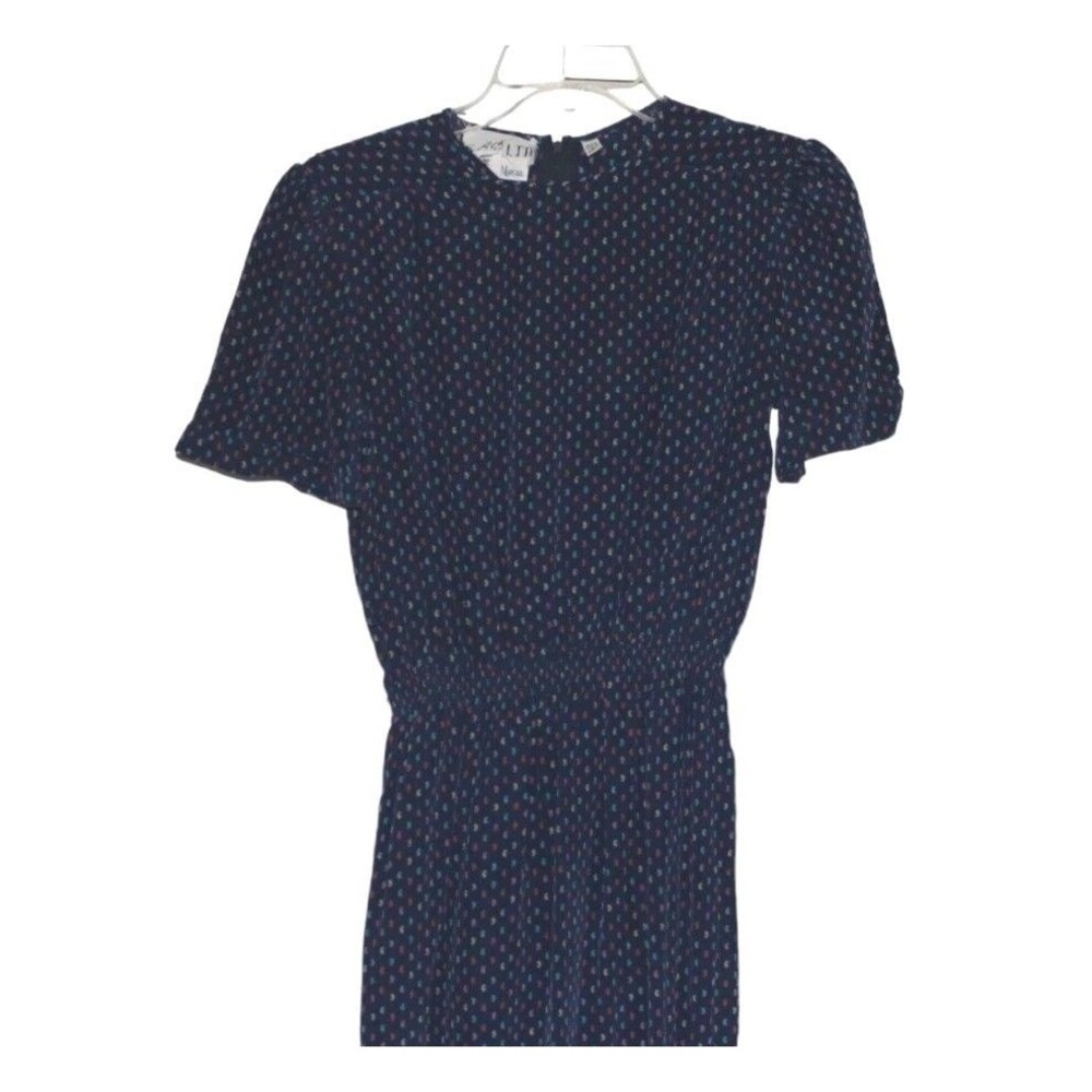 Nieman Marcus AP LTD Blue Silk Blue Polka Dot Dress Womans Size 8